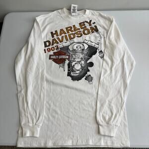 Harley Davidson Spellout Shirt Mens Medium White Long Sleeve Staunton VA Tee